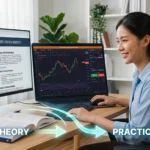 A digital illustration of a simulated broker account screen helping users understand what is forex trading and practical chart analysis in forex trading for beginners (generate image by ai)