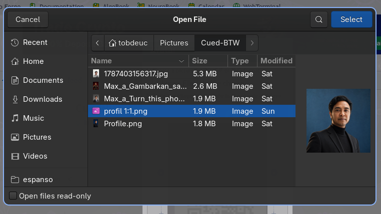 selecting a new photo file from computer folder